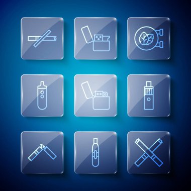 Kırık Sigara Elektronik Sigara Tütün Yaprak Dükkanı Çakmağı Sigara ve Vape Mod aygıtı ikonu. Vektör.