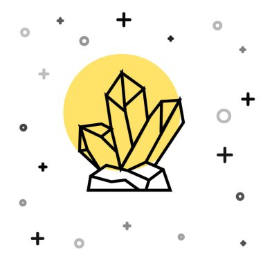 Siyah çizgi sihirli taş simgesi beyaz arkaplanda izole edildi. Fantezi kristali. Maç için mücevher. Rastgele dinamik şekiller. Vektör.