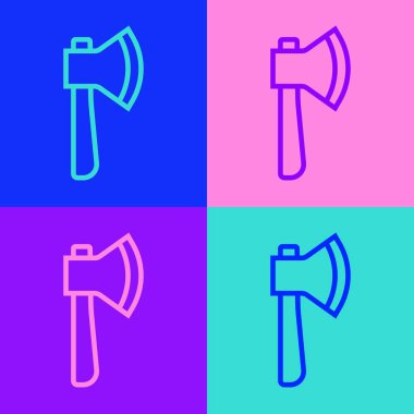 Pop Art Line tahta balta simgesi renk arkaplanında izole edildi. Oduncu baltası. Vektör.