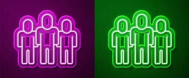 Parlayan neon hattı Proje taban simgesi mor ve yeşil arkaplanda izole edildi. İş analizi ve planlama, danışmanlık, takım çalışması, proje yönetimi. Geliştiriciler. Vektör.