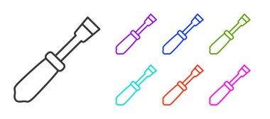 Siyah çizgi tornavida simgesi beyaz arkaplanda izole edildi. Servis aracı sembolü. Simgeleri renklendirin. Vektör.