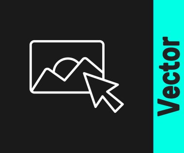 Siyah arkaplanda beyaz çizgi fotoğraf rötuşlama simgesi izole. Fotoğrafçı, fotoğrafçılık, rötuş ikonu. Vektör.