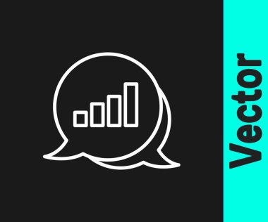 Siyah arkaplanda beyaz çizgi pasta grafiği bilgi simgesi izole edildi. Diyagram çizelgesi. Vektör.