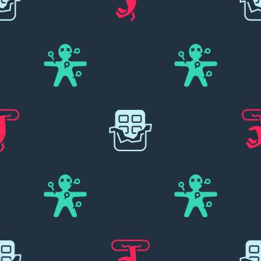 Zombi elini, çikolatayı ve vudu bebeğini kusursuz şekle sokun. Vektör.