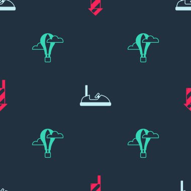 Havai fişek roketi, çarpışan araba ve sıcak hava balonunu kusursuz desene ayarlayın. Vektör.