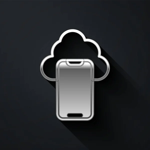 Silver Cloud Technology Data Transfer Storage Icon Isolated Black Background — Archivo Imágenes Vectoriales