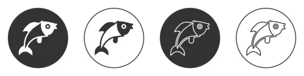 Black Fish Icon Isolated White Background Circle Button Vector — Stock Vector
