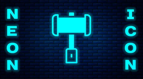 Glowing Neon Medieval Battle Hammer Icon Isolated Brick Wall Background —  Vetores de Stock