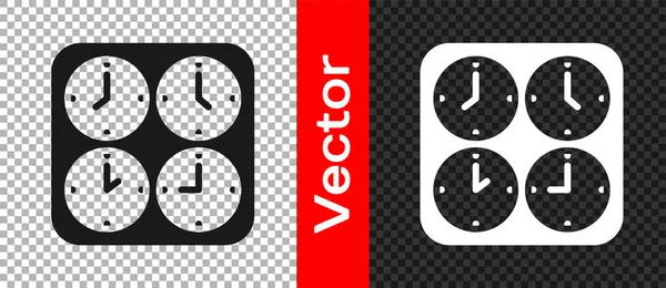 Horloges Fuseau Horaire Noir Icône Isolée Sur Fond Transparent Vecteur — Image vectorielle