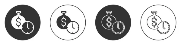 黑暗时代 是一个独立于白人背景的货币图标 钱就是时间 有效的时间管理 把时间转换成金钱 圆形按钮 — 图库矢量图片