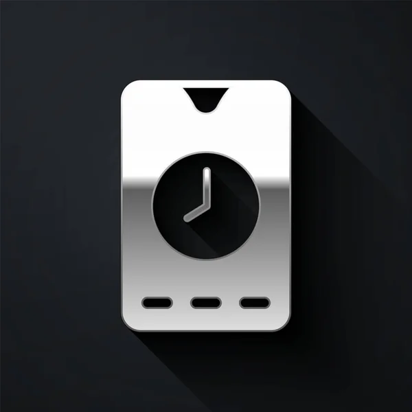 Gümüş Alarm Saat Uygulaması Akıllı Telefon Arayüzü Simgesi Siyah Arkaplanda — Stok Vektör