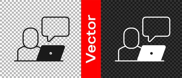 Black Freelancer Icon Isolated Transparent Background Freelancer Man Working Laptop — Stock Vector