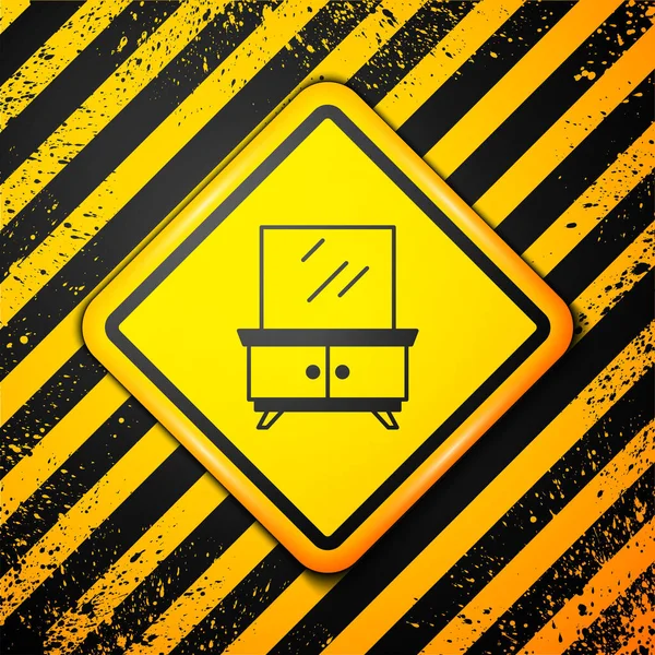 Black Dressing Table Icon Isolated Yellow Background Warning Sign Vector — Vetor de Stock