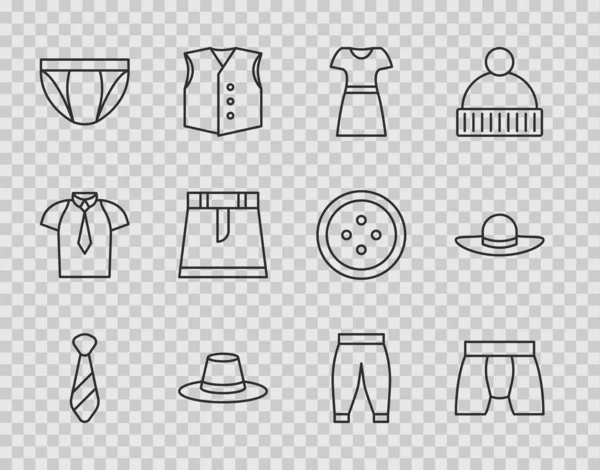 Set Line Cravate Hommes Sous Vêtements Femme Robe Homme Chapeau — Image vectorielle