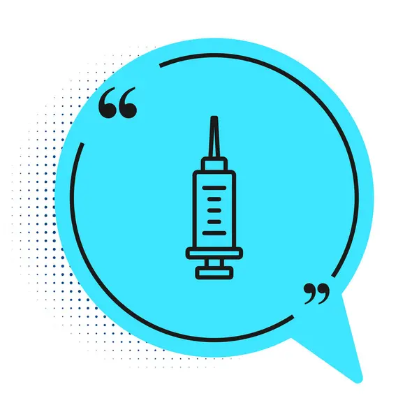 黑线注射器图标隔离在白色背景 疫苗注射器 注射器 流感疫苗 医疗设备 蓝色的语音泡沫符号 — 图库矢量图片