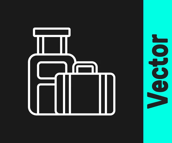 White Line Suitcase Travel Icon Isoliert Auf Schwarzem Hintergrund Reisegepäckzeichen — Stockvektor