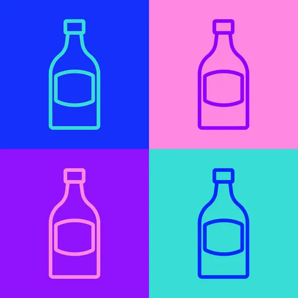 Pop Art Line Flaske Ikon Isoleret Farve Baggrund Vektor – Stock-vektor