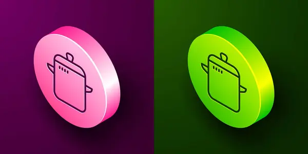 Isometric Line Cooking Pot Icon Isolated Purple Green Background Boil — Stock Vector