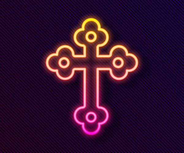 Zářící Neonová Čára Christian Kříž Ikona Izolované Černém Pozadí Kostelní — Stockový vektor