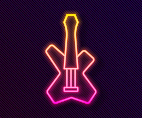 发光的霓虹灯线电气低音吉他图标孤立在黑色背景 — 图库矢量图片