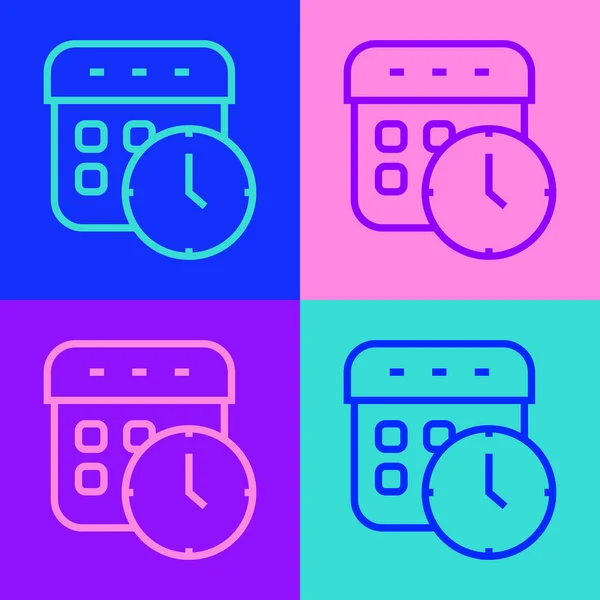 Pop Art Γραμμή Ημερολόγιο Και Ρολόι Εικονίδιο Απομονώνονται Φόντο Χρώμα — Διανυσματικό Αρχείο