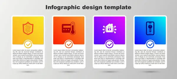 Set Empreinte Digitale Thermostat Maison Intelligente Clé Modèle Infographie Entreprise — Image vectorielle