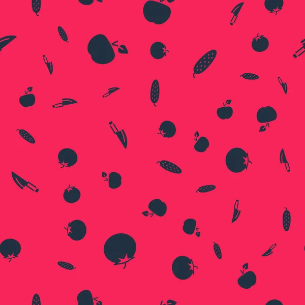 Définir Couteau Pommes Tomate Concombre Sur Motif Sans Couture Vecteur — Image vectorielle