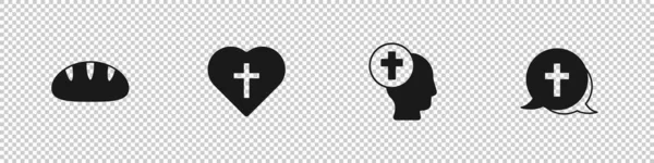 把基督教面包十字架放在牧师的心脏和图标上 — 图库矢量图片