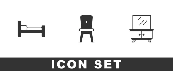 Set Chaise Lit Icône Coiffeuse Vecteur — Image vectorielle