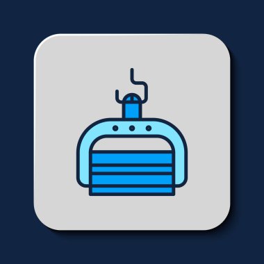 İçi doldurulmuş Kayak kaldırma simgesi mavi arkaplanda izole edildi. Vektör