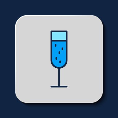 Mavi arka planda izole edilmiş şampanya ikonu ana hatlarıyla dolu. Vektör