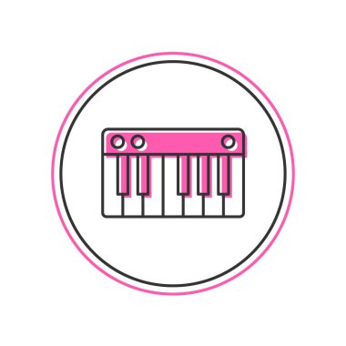 Doldurulmuş ana hatlı müzik sentezleyici simgesi beyaz arkaplanda izole edildi. Elektronik piyano. Vektör