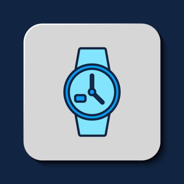 Filled outline Wrist watch icon isolated on blue background. Wristwatch icon.  Vector