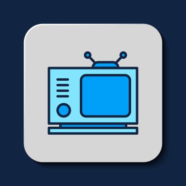 Doldurulmuş Retro TV simgesi mavi arkaplanda izole edildi. Televizyon tabelası. Vektör