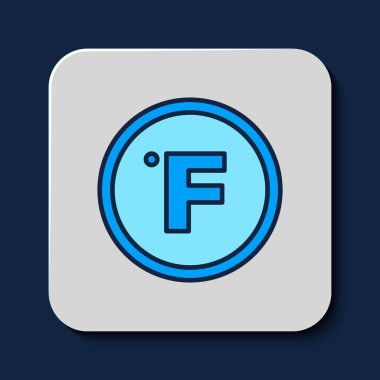 Fahrenheit simgesi mavi arkaplanda izole edildi. Vektör