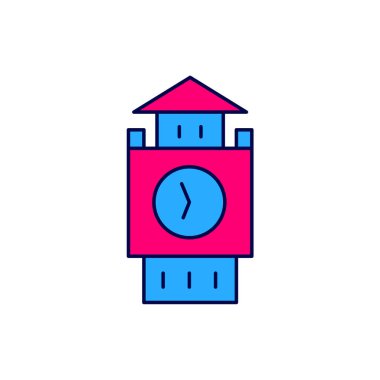 Ana hatları doldurulmuş Big Ben kulesi simgesi beyaz arkaplanda izole edilmiş. Londra ve İngiltere 'nin sembolü. Vektör