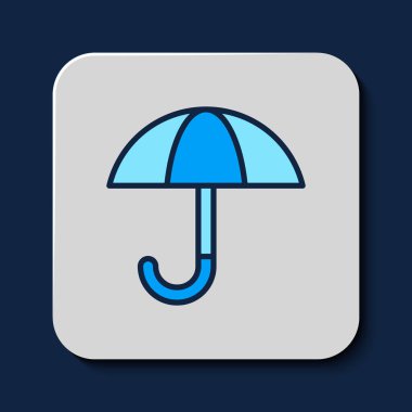 Mavi arkaplanda izole edilmiş klasik klasik açık şemsiye simgesi. Yağmur koruma sembolü. Vektör