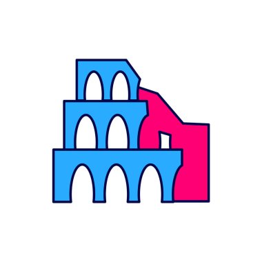 Roma 'daki Coliseum ana hatlarıyla doldurulmuş, İtalya ikonu beyaz arka planda izole edilmiş. Kolezyum işareti. Antik Roma 'nın sembolü, gladyatör dövüşleri. Vektör