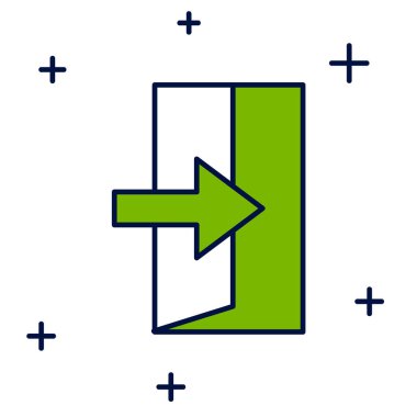 Doldurulmuş Ateş çıkış simgesi beyaz arkaplanda izole edildi. Acil durum ikonunu ateşle. Vektör