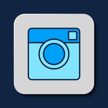 Filled outline Photo camera icon isolated on blue background. Foto camera. Digital photography.  Vector