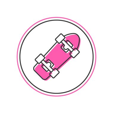 Doldurulmuş ana hatlı kaykay simgesi beyaz arkaplanda izole edildi. Olağanüstü bir spor. Spor malzemeleri. Vektör