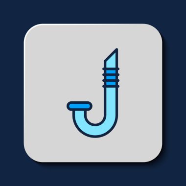 Doldurulmuş ana hatlı Snorkel simgesi mavi arkaplanda izole edildi. Su altı ekipmanları. Vektör