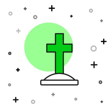Filled outline Grave with cross icon isolated on white background.  Vector