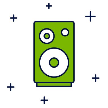 Doldurulmuş Stereo hoparlör simgesi beyaz arkaplanda izole edildi. Ses sistemi hoparlörleri. Müzik ikonu. Müzikal sütun hoparlörü. Vektör