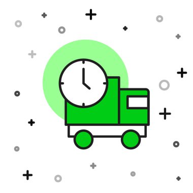 Filled outline Logistics delivery truck and time icon isolated on white background. Delivery time icon.  Vector
