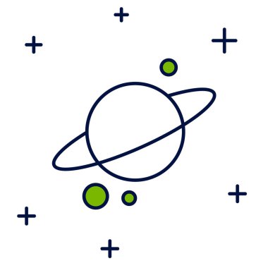 Filled outline Planet Saturn with planetary ring system icon isolated on white background.  Vector