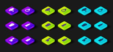 Test tüpünü su damlası, bir şişe su filtresi kartuş, çözünme ve ikon için mekanik pompa ile ayarla. Vektör