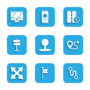 Pimi, konum işaretçisini, güzergahı, trafik işaretini, paralı yolu ve ikonlu monitörü ayarla. Vektör