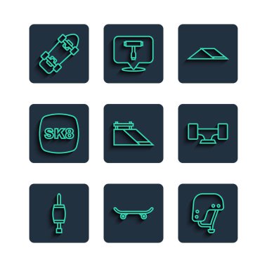 Tornavida, kaykay, miğfer, park ve tekerlek simgesini ayarla. Vektör