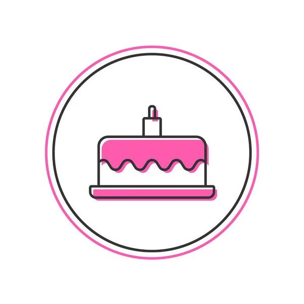 填充轮廓蛋糕与燃烧的蜡烛图标隔离在白色背景 生日快乐Happy Birthday Day — 图库矢量图片